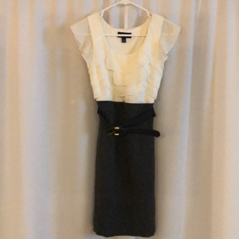 BCX belted black and white dress